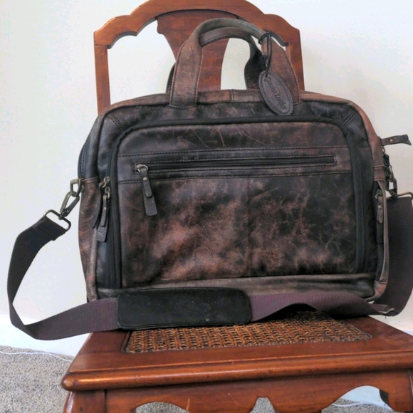 Black Rivett Brown Leather Laptop Bag. - Picture 6 of 12